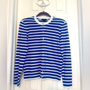 J Crew blue and white striped cotton cardigan